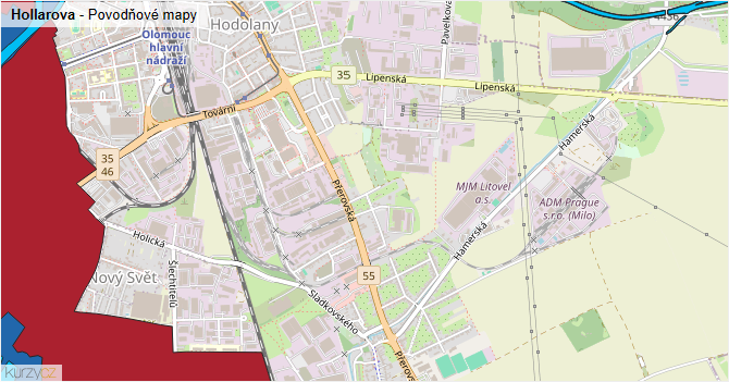 Hollarova - záplavové mapy stoleté vody