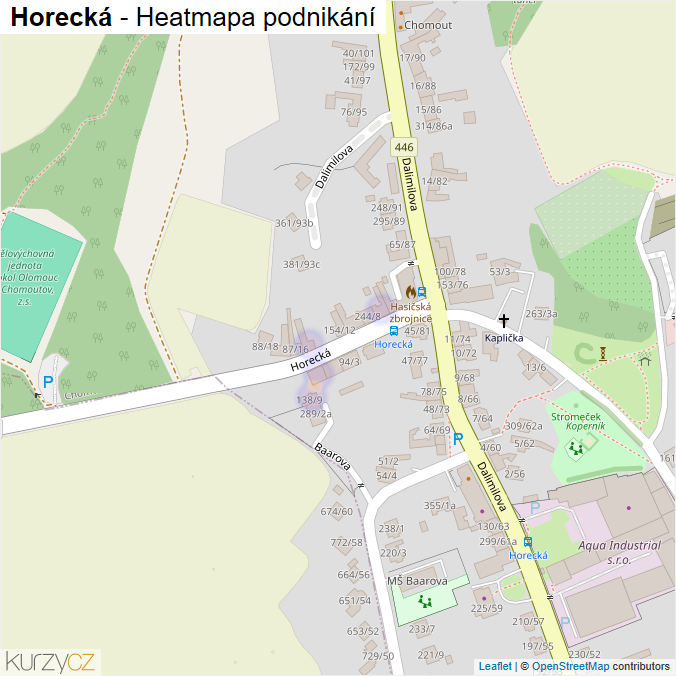 Mapa Horecká - Firmy v ulici.