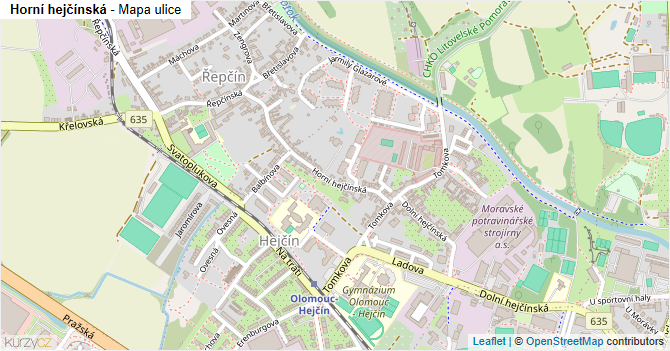 Horní hejčínská - mapa ulice