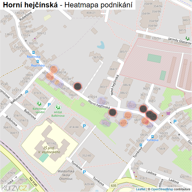 Mapa Horní hejčínská - Firmy v ulici.