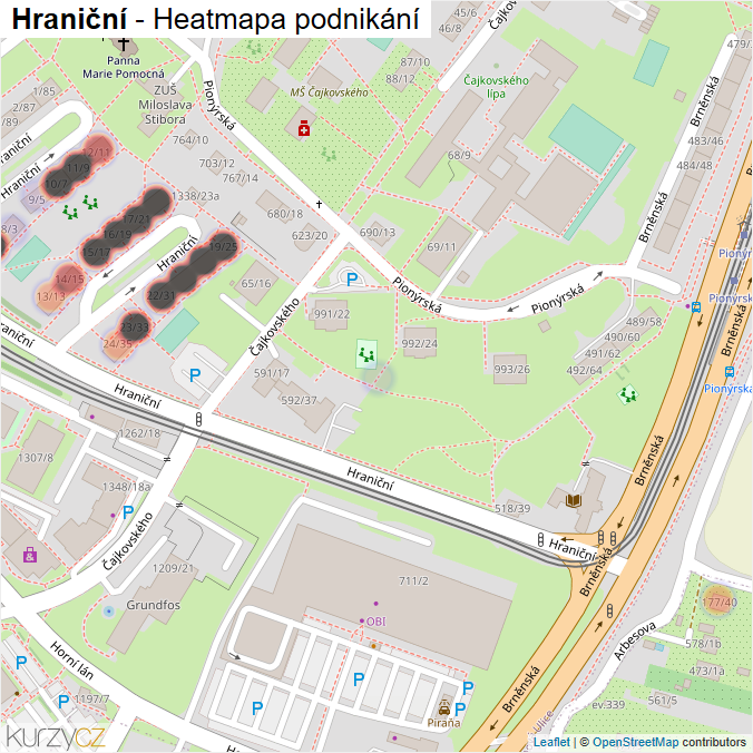 Mapa Hraniční - Firmy v ulici.