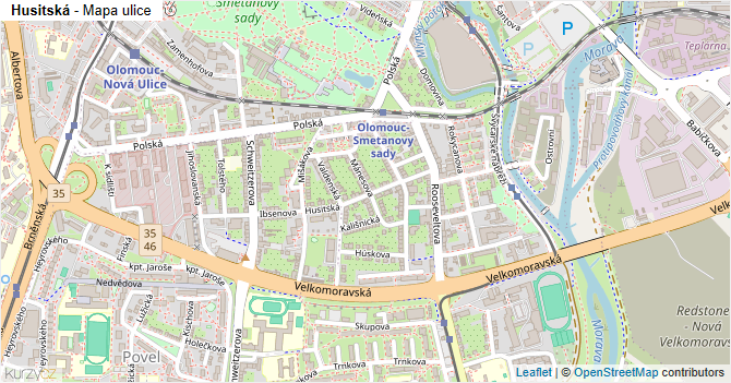 Husitská - mapa ulice