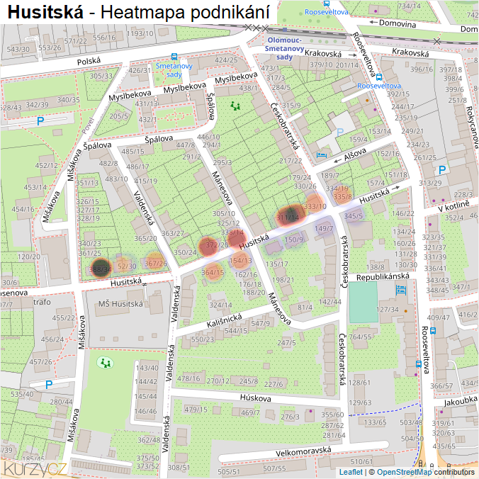 Mapa Husitská - Firmy v ulici.