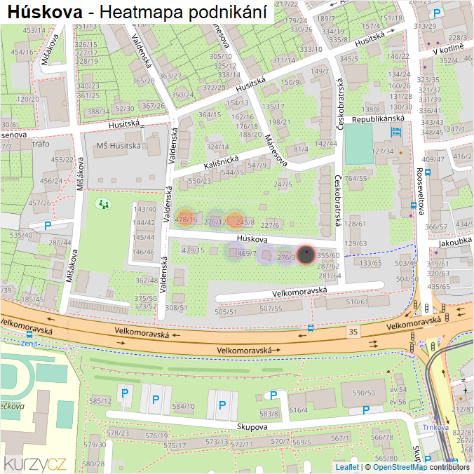 Mapa Húskova - Firmy v ulici.