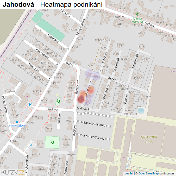 Mapa Jahodová - Firmy v ulici.