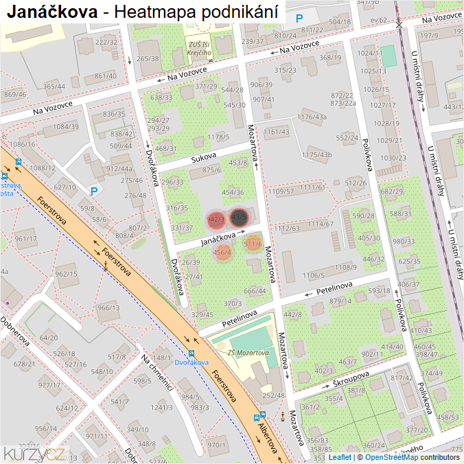 Mapa Janáčkova - Firmy v ulici.