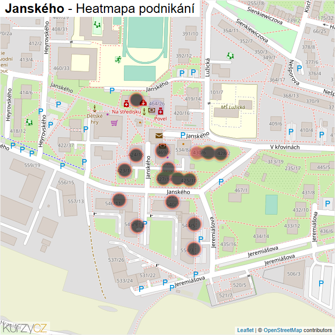 Mapa Janského - Firmy v ulici.