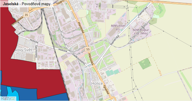 Jaselská - záplavové mapy stoleté vody
