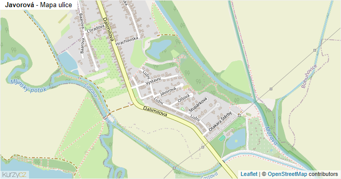 Javorová - mapa ulice