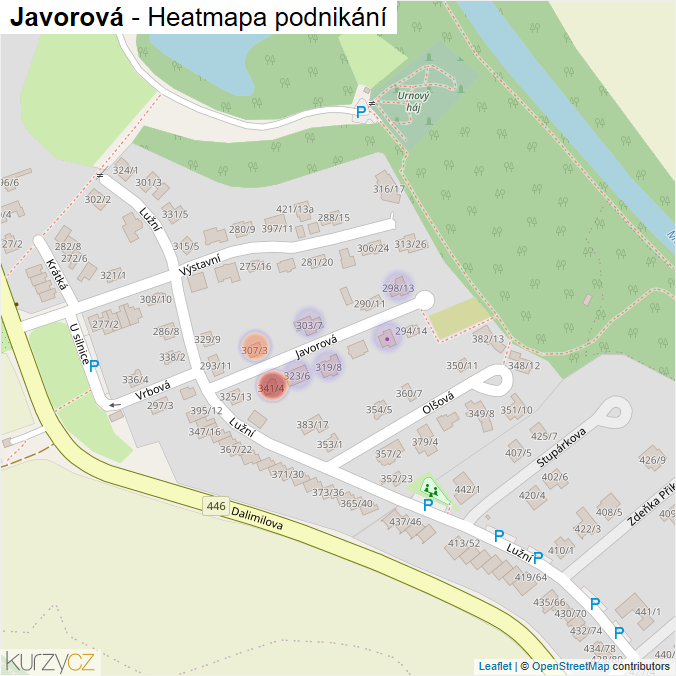 Mapa Javorová - Firmy v ulici.