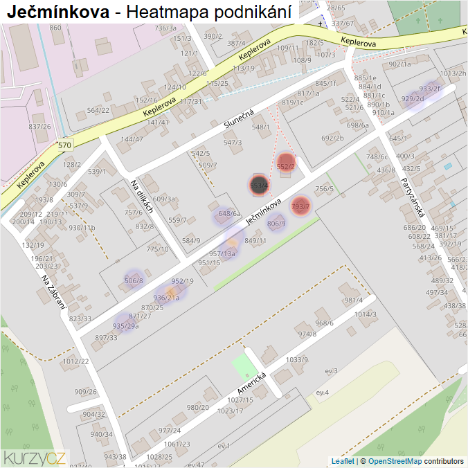Mapa Ječmínkova - Firmy v ulici.