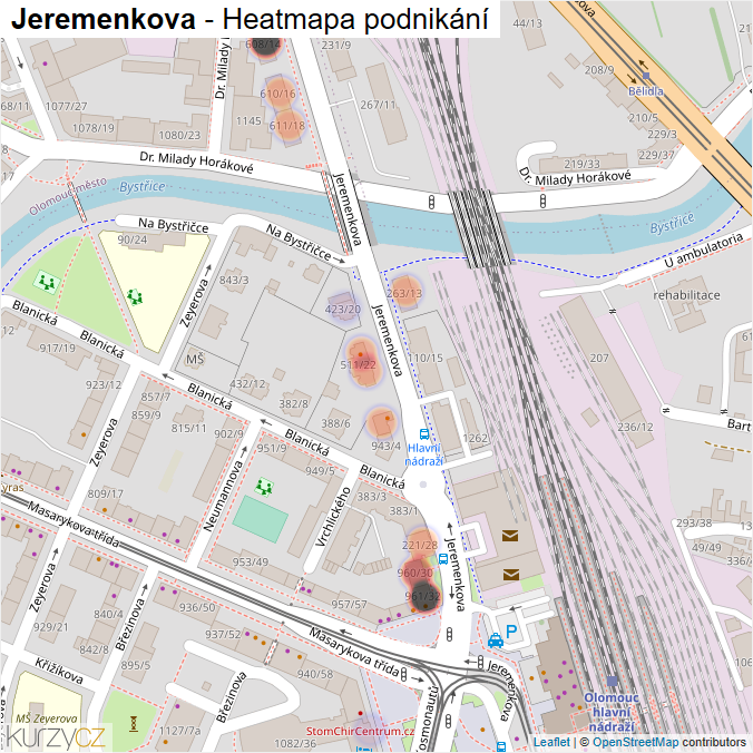 Mapa Jeremenkova - Firmy v ulici.