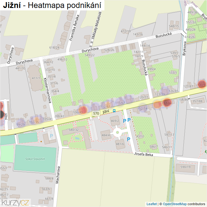 Mapa Jižní - Firmy v ulici.