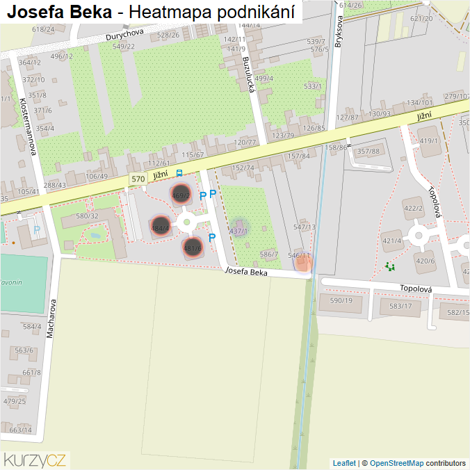 Mapa Josefa Beka - Firmy v ulici.