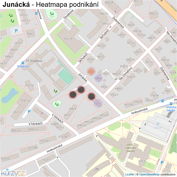 Mapa Junácká - Firmy v ulici.