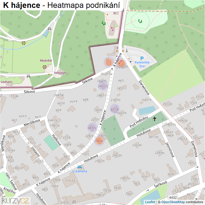 Mapa K hájence - Firmy v ulici.