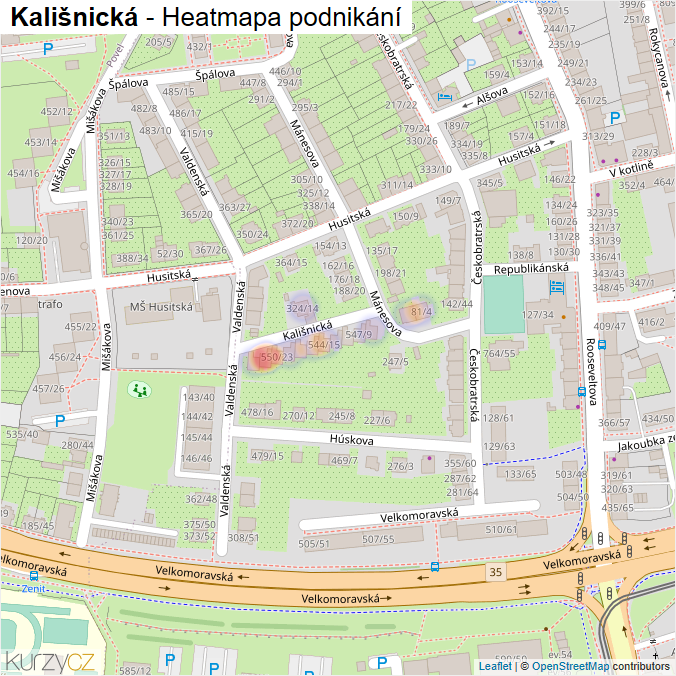Mapa Kališnická - Firmy v ulici.
