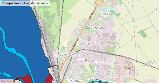 Kampelíkova - záplavové mapy stoleté vody