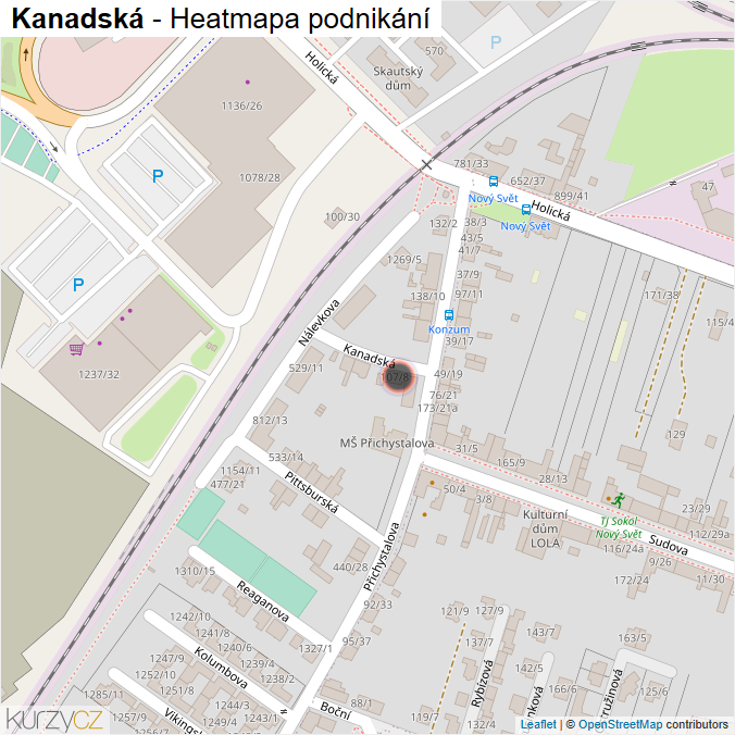 Mapa Kanadská - Firmy v ulici.