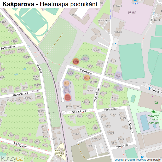 Mapa Kašparova - Firmy v ulici.