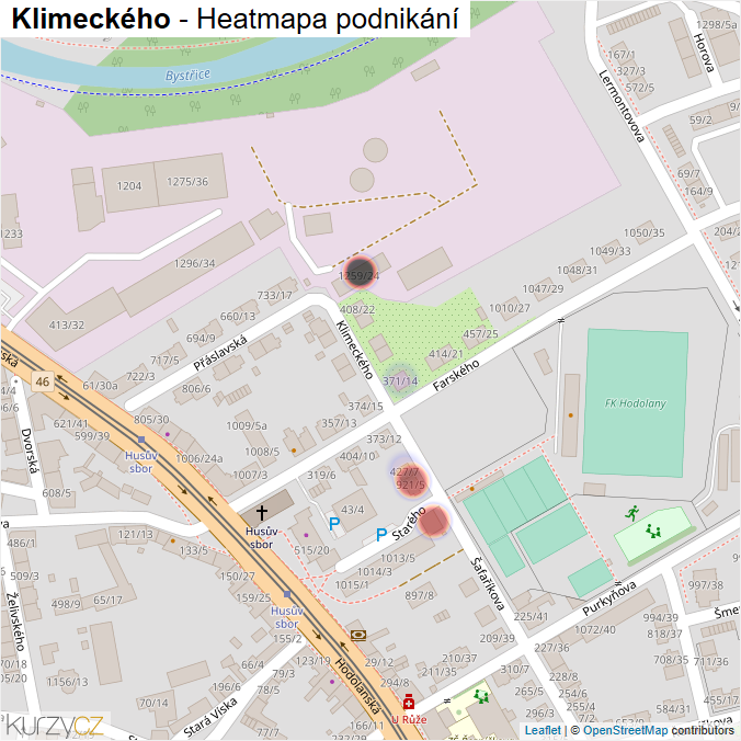 Mapa Klimeckého - Firmy v ulici.
