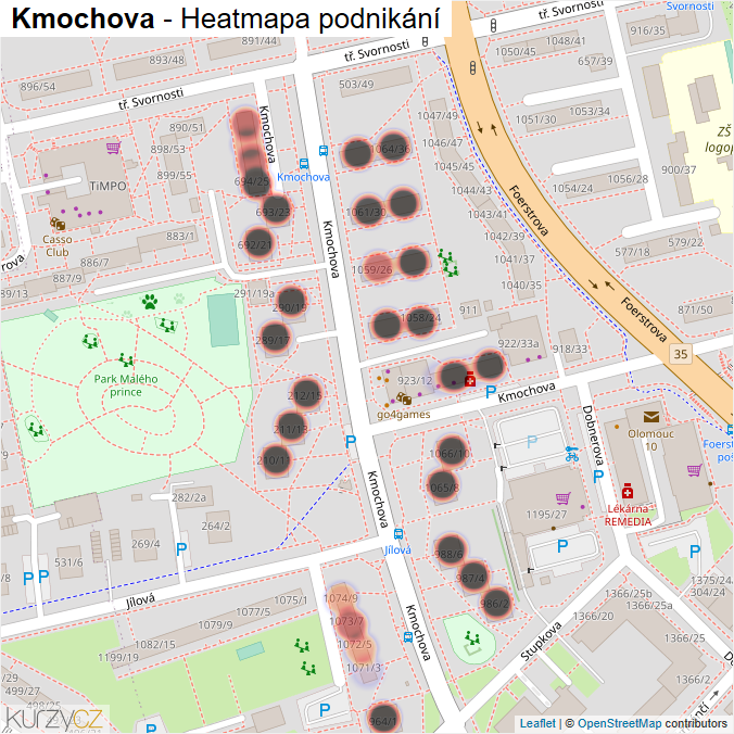 Mapa Kmochova - Firmy v ulici.
