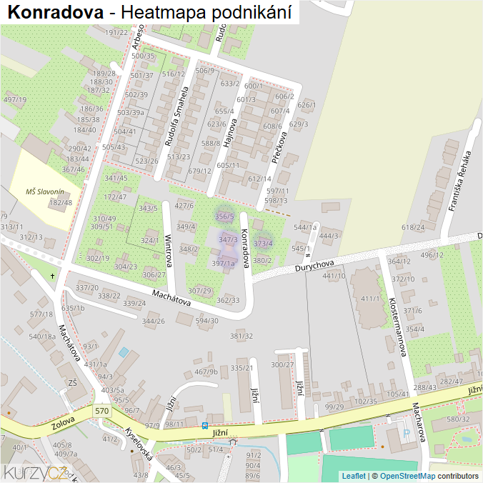Mapa Konradova - Firmy v ulici.