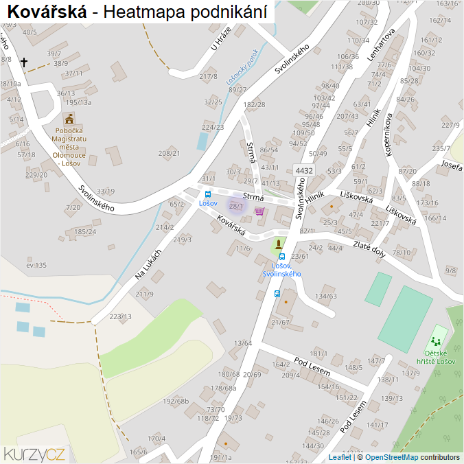 Mapa Kovářská - Firmy v ulici.