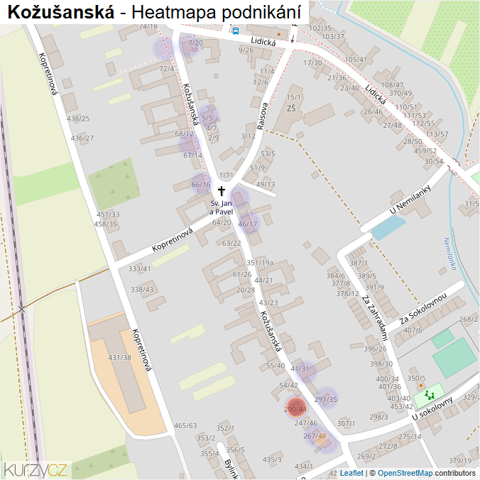 Mapa Kožušanská - Firmy v ulici.