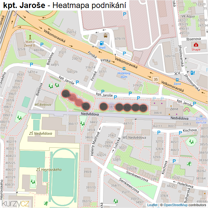 Mapa kpt. Jaroše - Firmy v ulici.