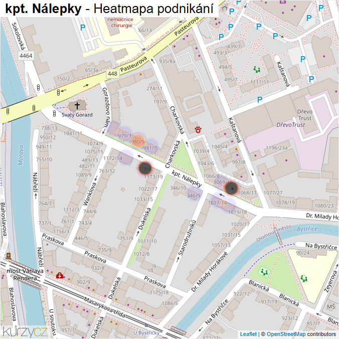 Mapa kpt. Nálepky - Firmy v ulici.