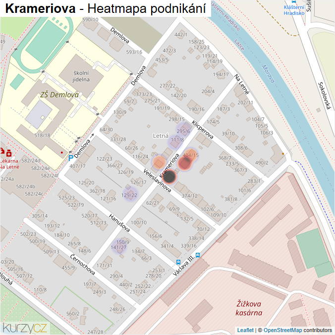 Mapa Krameriova - Firmy v ulici.