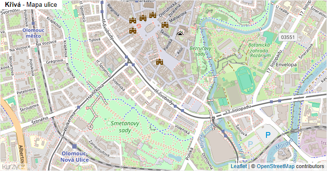 Křivá - mapa ulice
