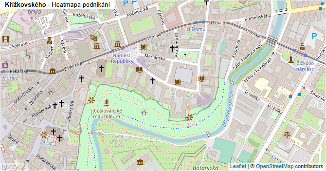Křížkovského - mapa podnikání