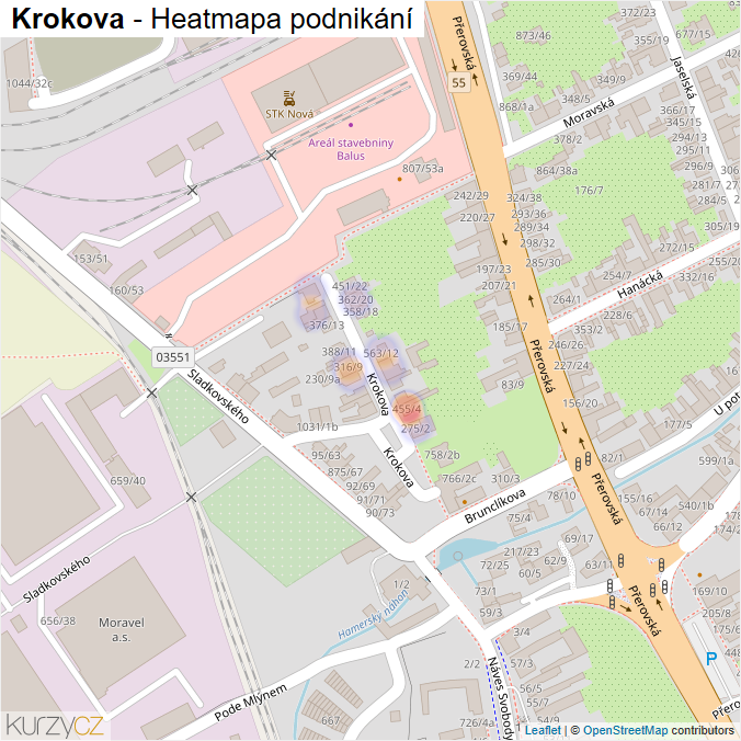 Mapa Krokova - Firmy v ulici.