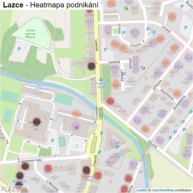 Mapa Lazce - Firmy v části obce.