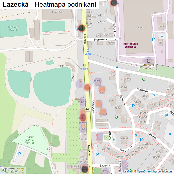 Mapa Lazecká - Firmy v ulici.