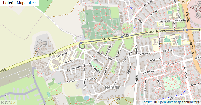 Letců - mapa ulice