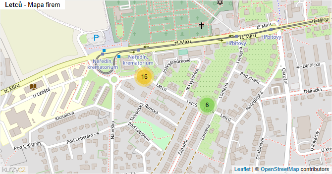Letců - mapa firem