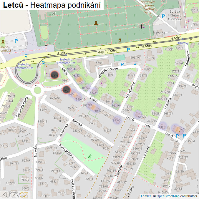 Mapa Letců - Firmy v ulici.