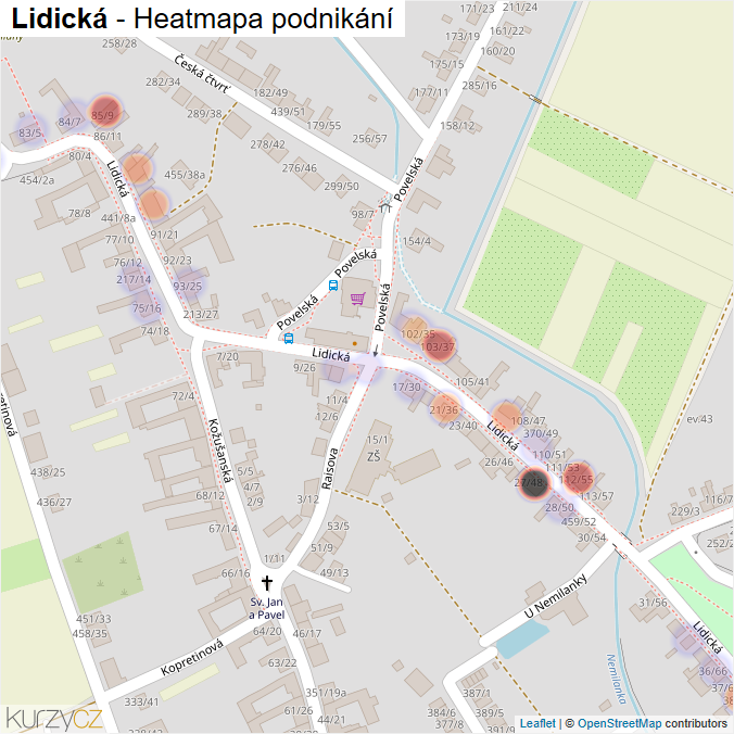 Mapa Lidická - Firmy v ulici.
