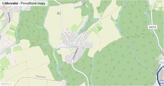 Liškovská - záplavové mapy stoleté vody