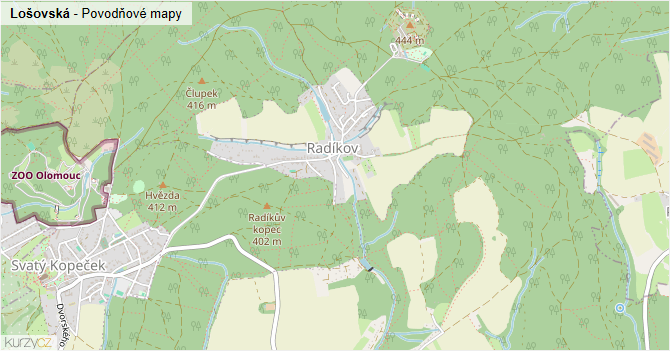 Lošovská - záplavové mapy stoleté vody