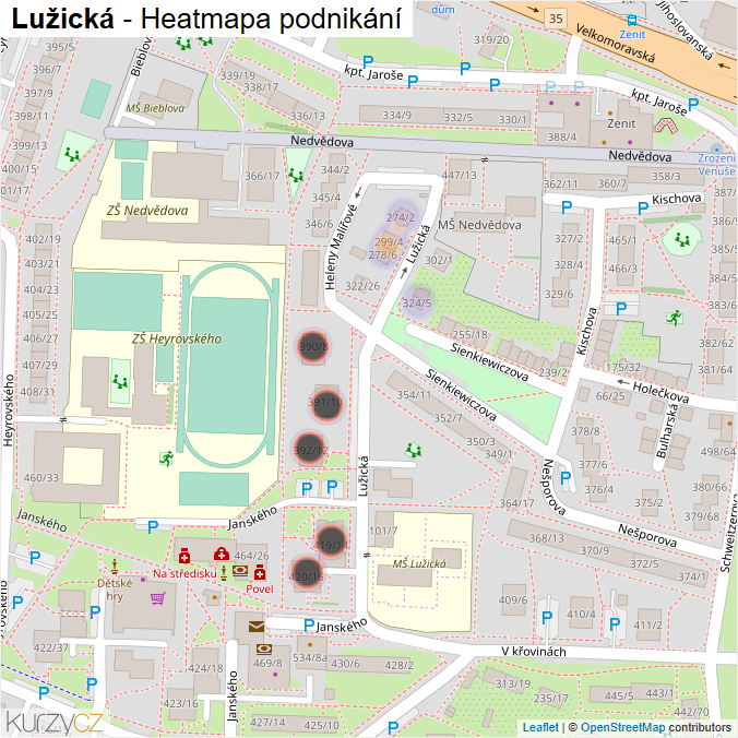 Mapa Lužická - Firmy v ulici.