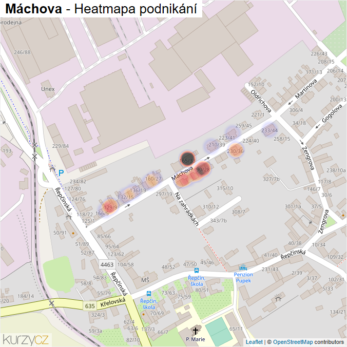 Mapa Máchova - Firmy v ulici.