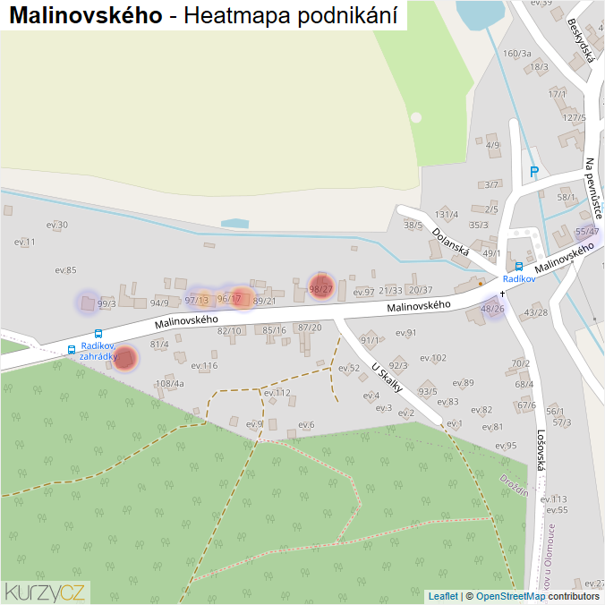 Mapa Malinovského - Firmy v ulici.