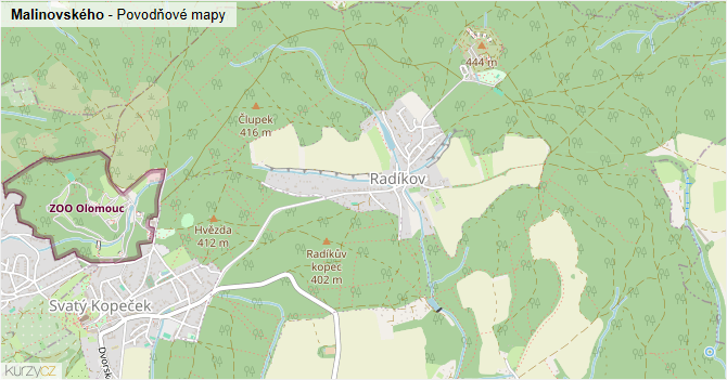 Malinovského - záplavové mapy stoleté vody