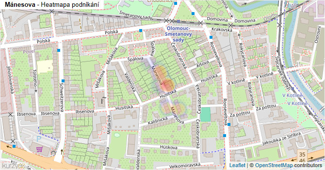 Mánesova - mapa podnikání