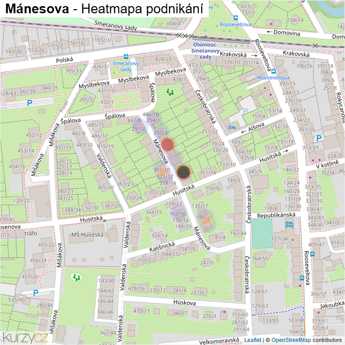 Mapa Mánesova - Firmy v ulici.