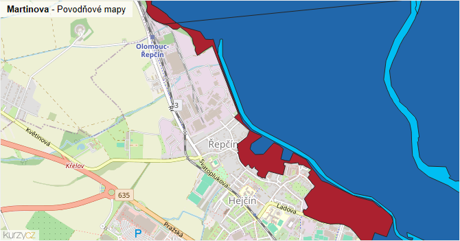 Martinova - záplavové mapy stoleté vody